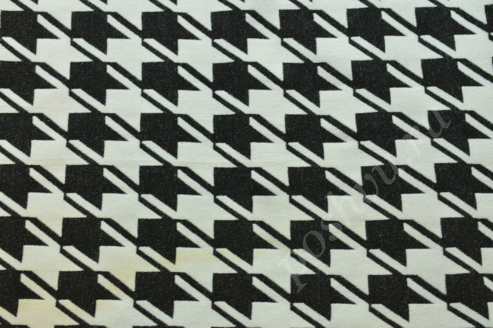Ткань трикотаж в узор гусиная лапка черно-белого цвета