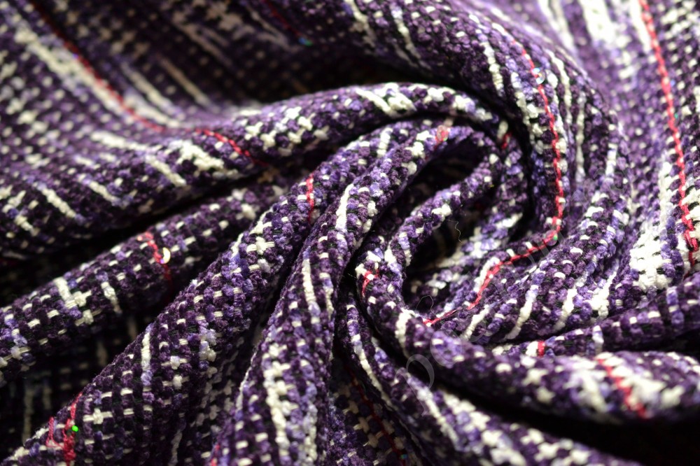 Костюмная ткань шанелька  в фиолетово-белом оттенке с узором меланж