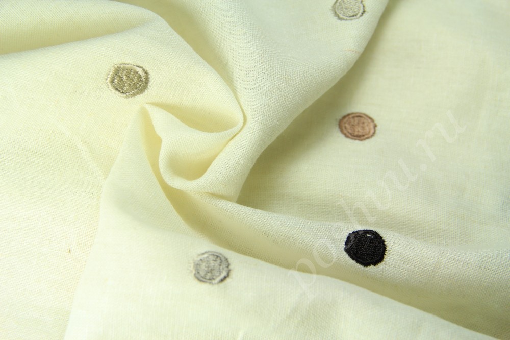 Ткань лен белого оттенка с шитьем в виде пуговок