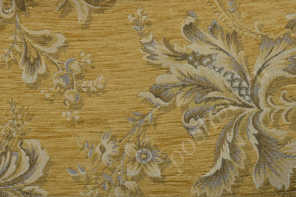 Ткань для мебели шенилл песочного оттенка с цветочным узором
