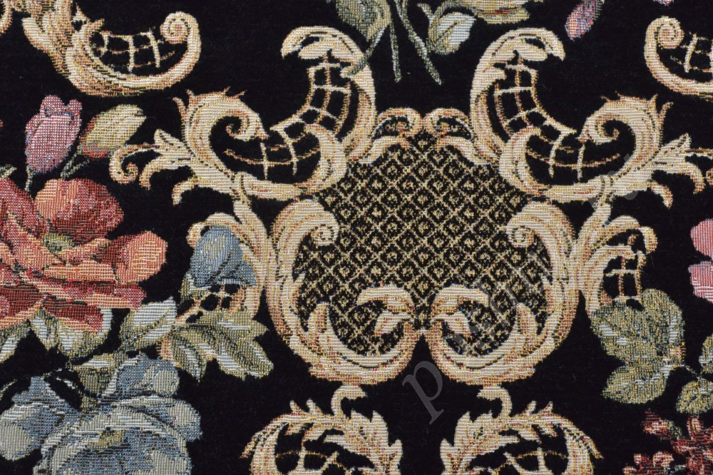 Ткань для мебели шенилл с орнаментом и цветами