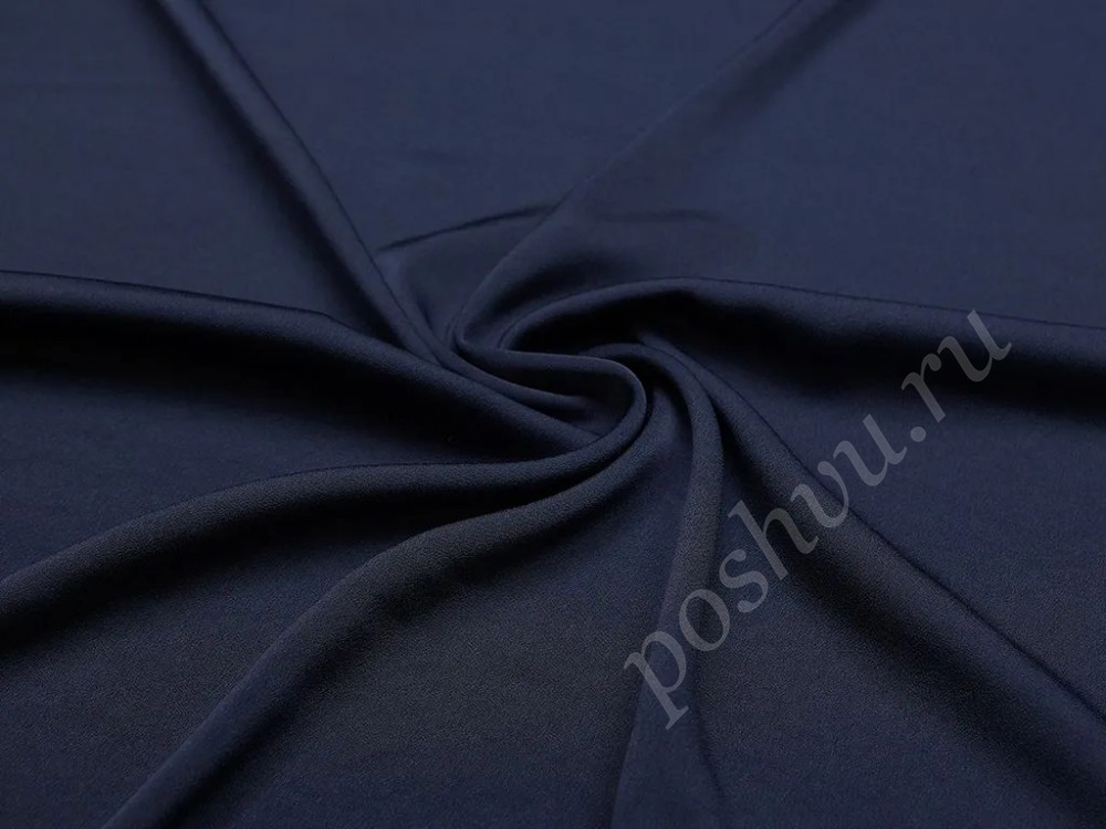Плательная атласная ткань Кади темно-синего цвета