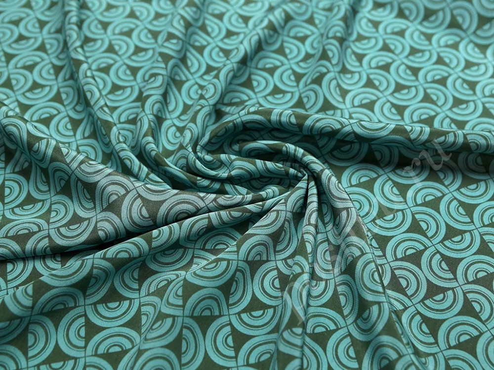 Шелк блузочный зелено-бирюзового цвета с рисунком "геометрия"