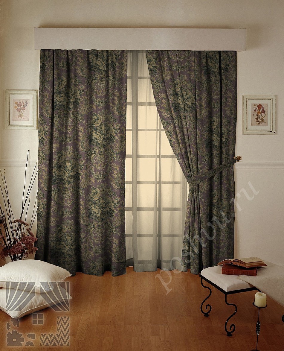 Элегантный комплект готовых штор в лиловых и золотых тонах и тюлем в комплекте для гостиной или спальни