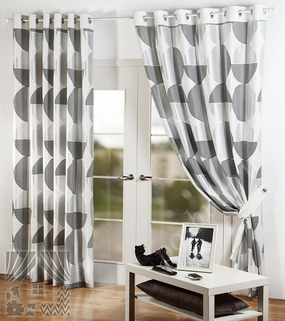 Стильные готовые шторы в серых тонах на люверсах в стиле хай-тек для гостиной или кабинета