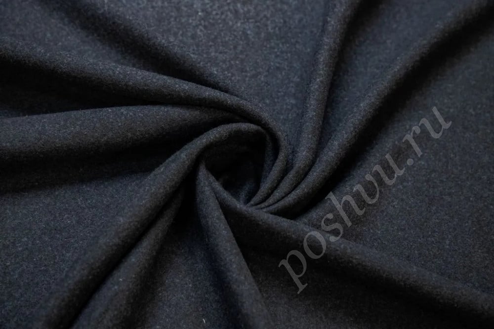 Пальтовая двухсторонняя меланжевая ткань черно-синего цвета (390г/м2)