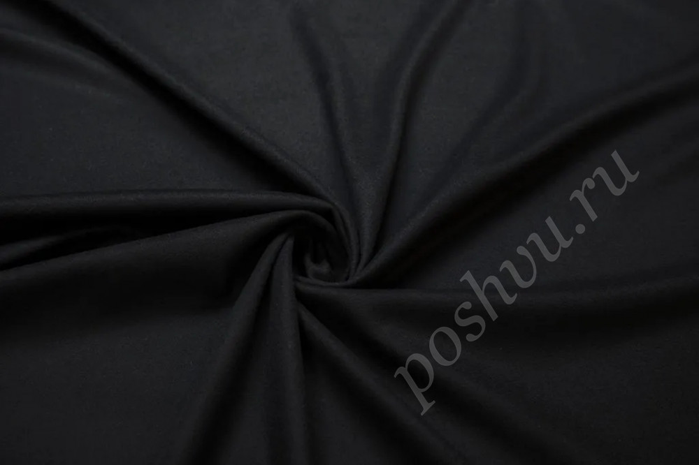 Пальтово-костюмная ткань черного цвета с кашемиром (250г/м2)
