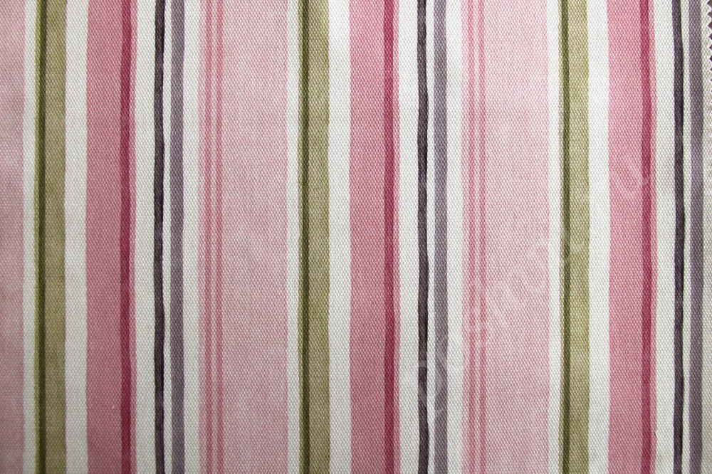 Портьерная ткань рогожка BERGERAC розовые, зеленые, белые полосы разной ширины