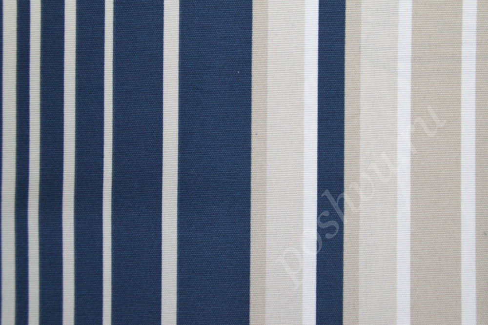 Портьерная ткань рогожка EUCOPLYMOUTH синие, серые, бежевые полосы разной ширины