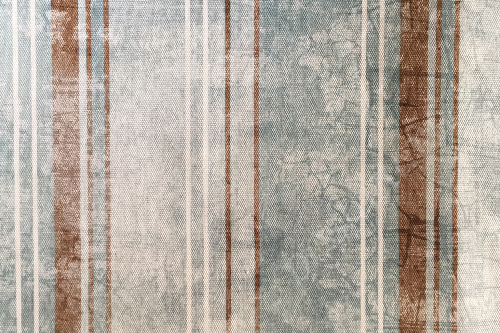 Портьерная ткань рогожка SUMMER PALACE голубые, серые, коричневые полосы разной ширины с эффектом старения
