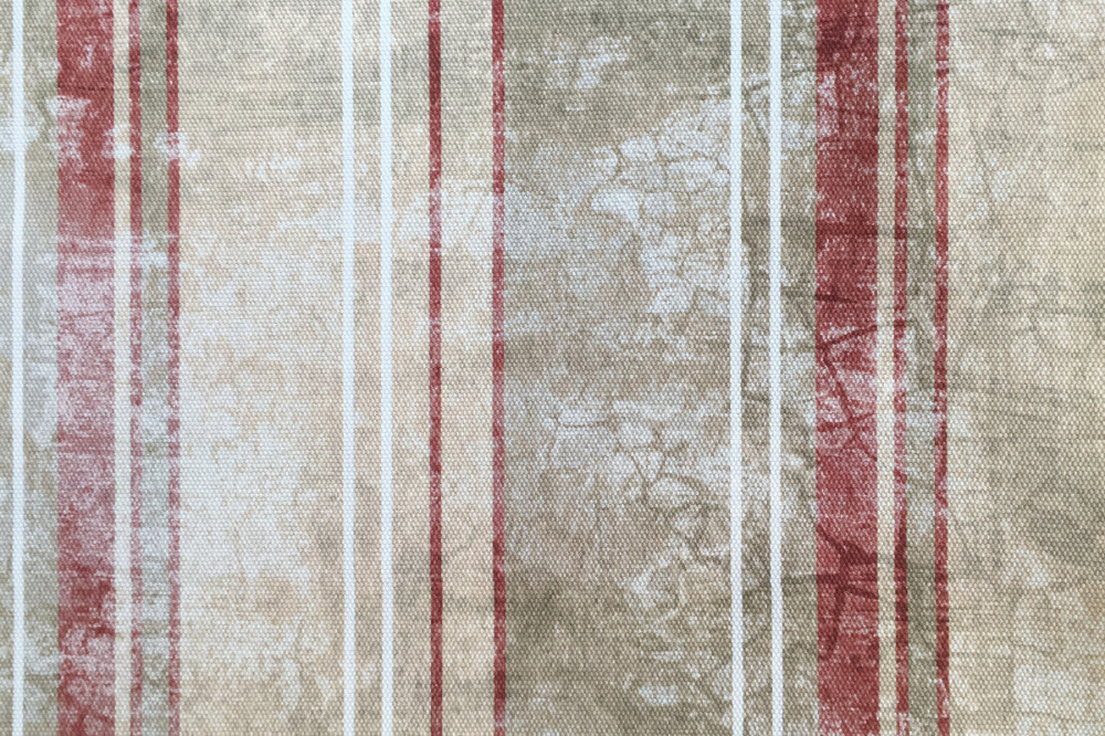 Портьерная ткань рогожка SUMMER PALACE терракотовые, бежевые полосы разной ширины с эффектом старения