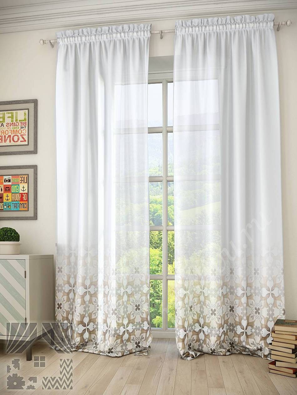 Эффектный тюль с изображением стилизованных цветов для гостиной или спальни