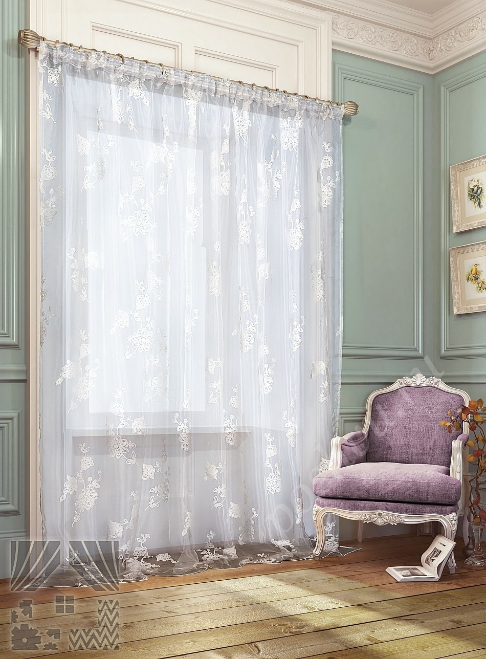 Очаровательный тюль сливочного цвета с вышитым флористическим узором для гостиной или спальни