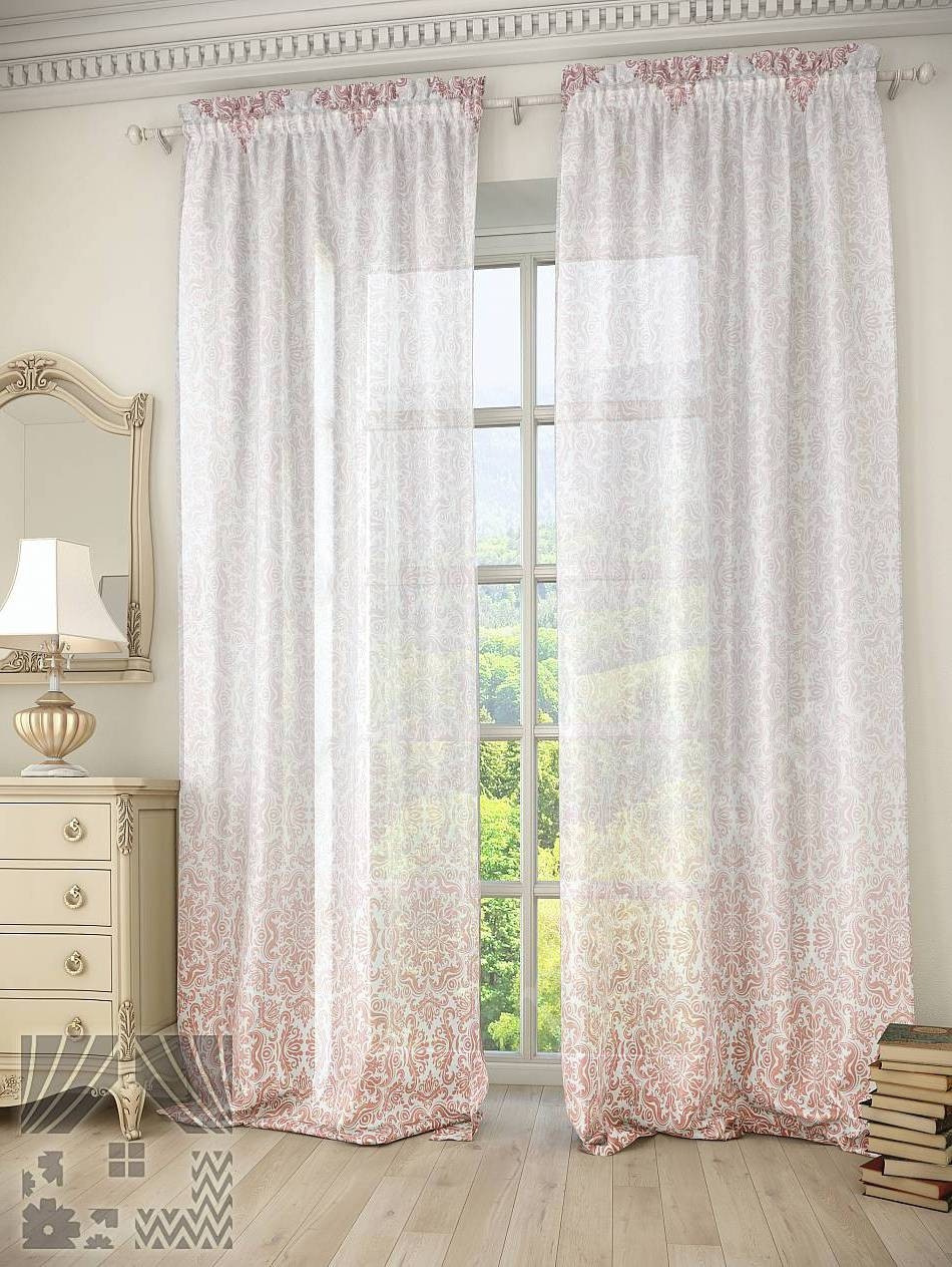Шикарный полупрозрачный тюль с легким флористическим узором в классическом стиле для гостиной или спальни