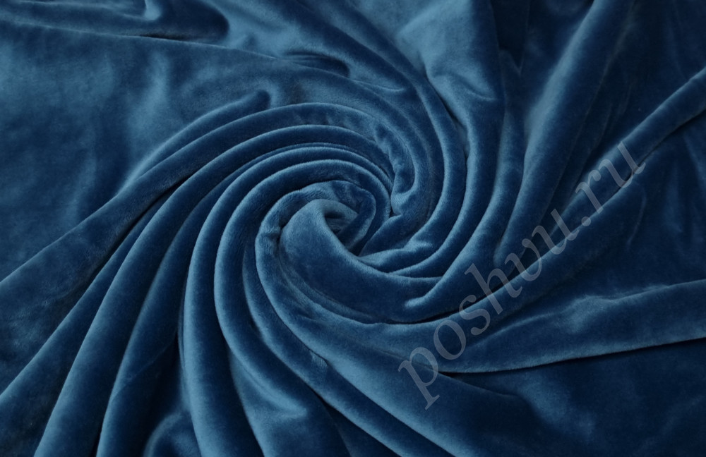 Велюр-стрейч однотонный, бирюзово-синий цвет, 250 гр/м2
