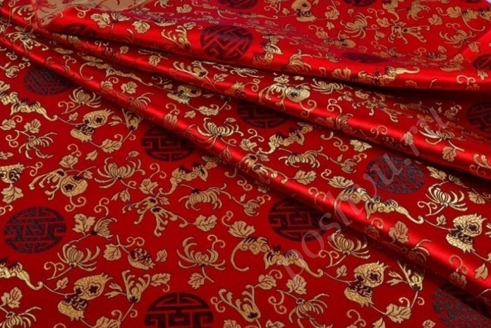 Китайский шёлк алого цвета с узором