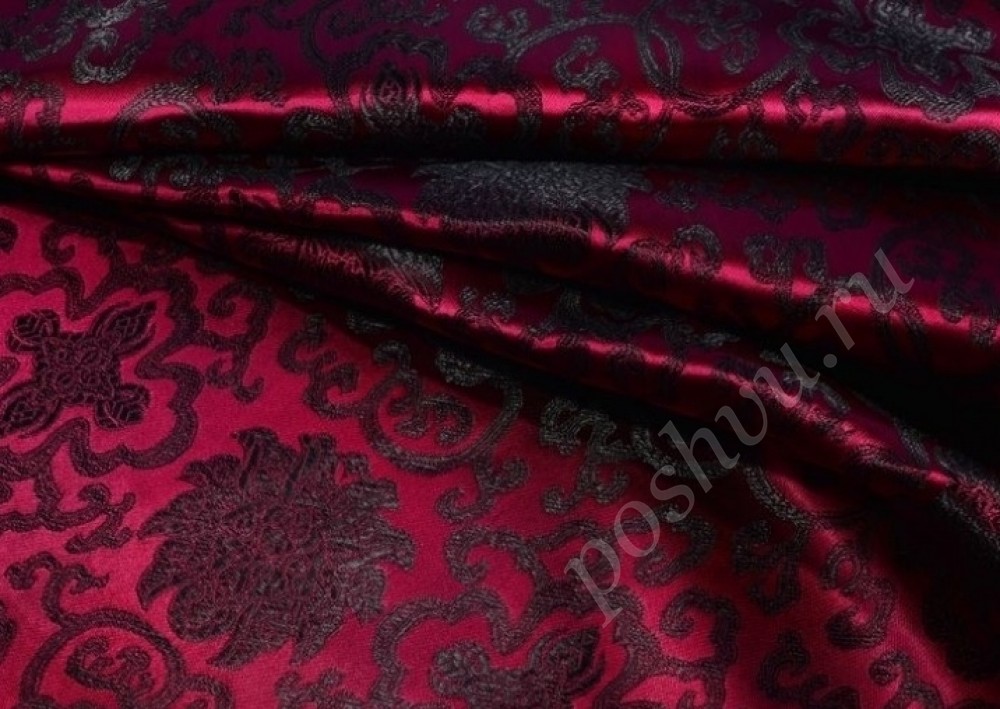 Китайский шёлк бордового цвета с принтом