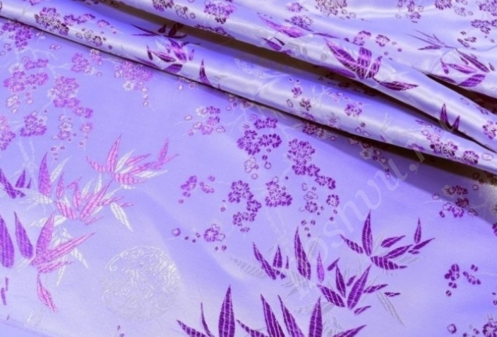 Китайский шёлк лилового цвета с цветами