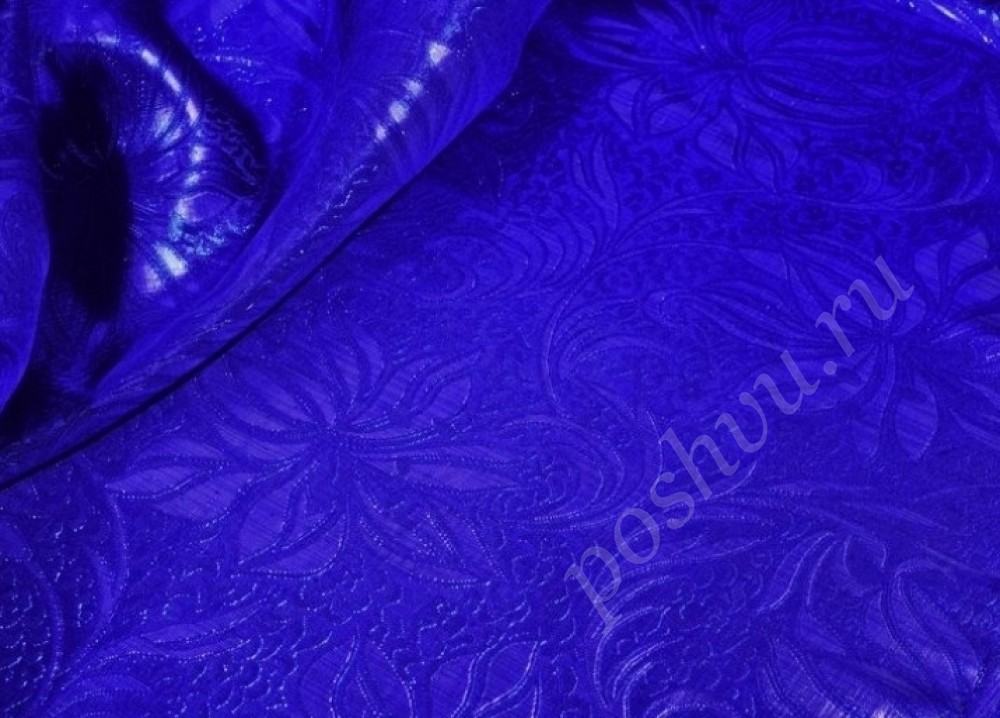 Китайский шёлк темно-синего цвета с цветами