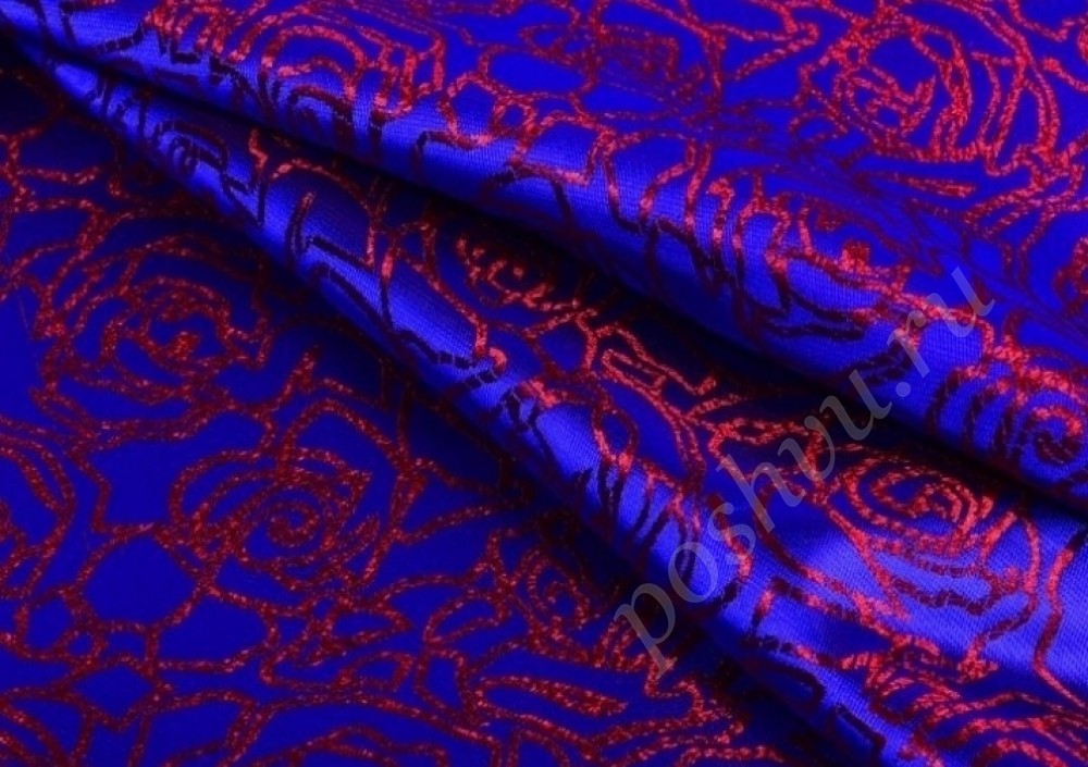 Китайский шёлк темно-синего цвета с принтом