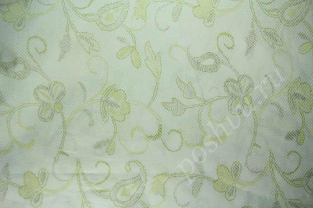 Ткань сорочечная белого оттенка в желтовато-серый флористический рисунок