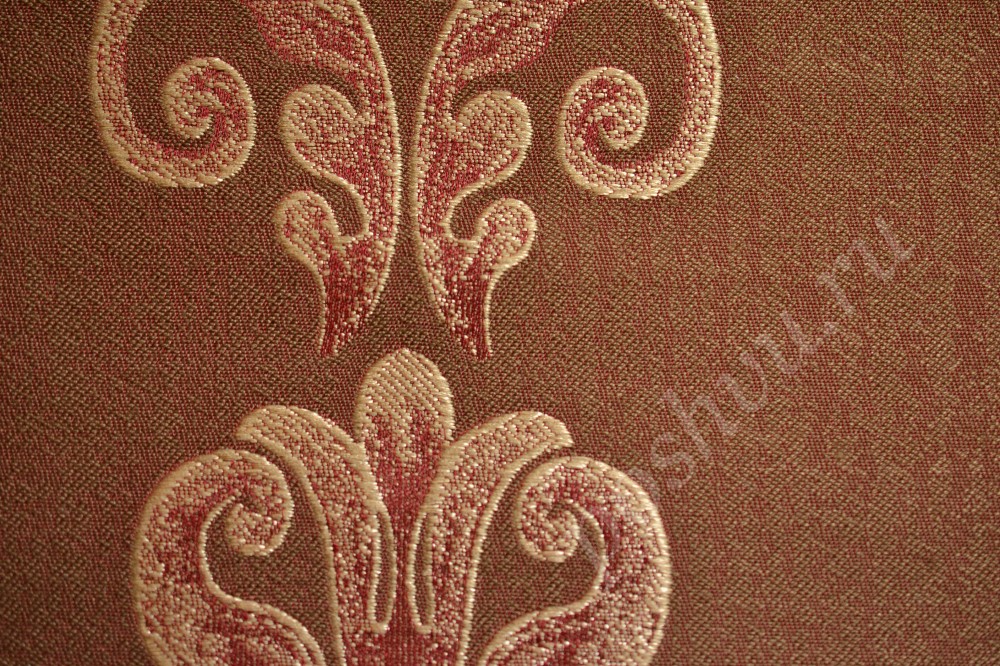 Ткань для штор жаккард красновато-коричневого оттенка с узором