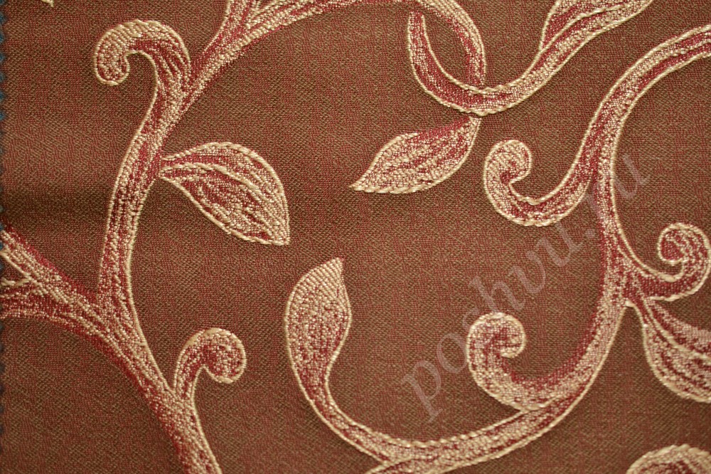 Ткань для штор жаккард коричнево-красного оттенка в узор