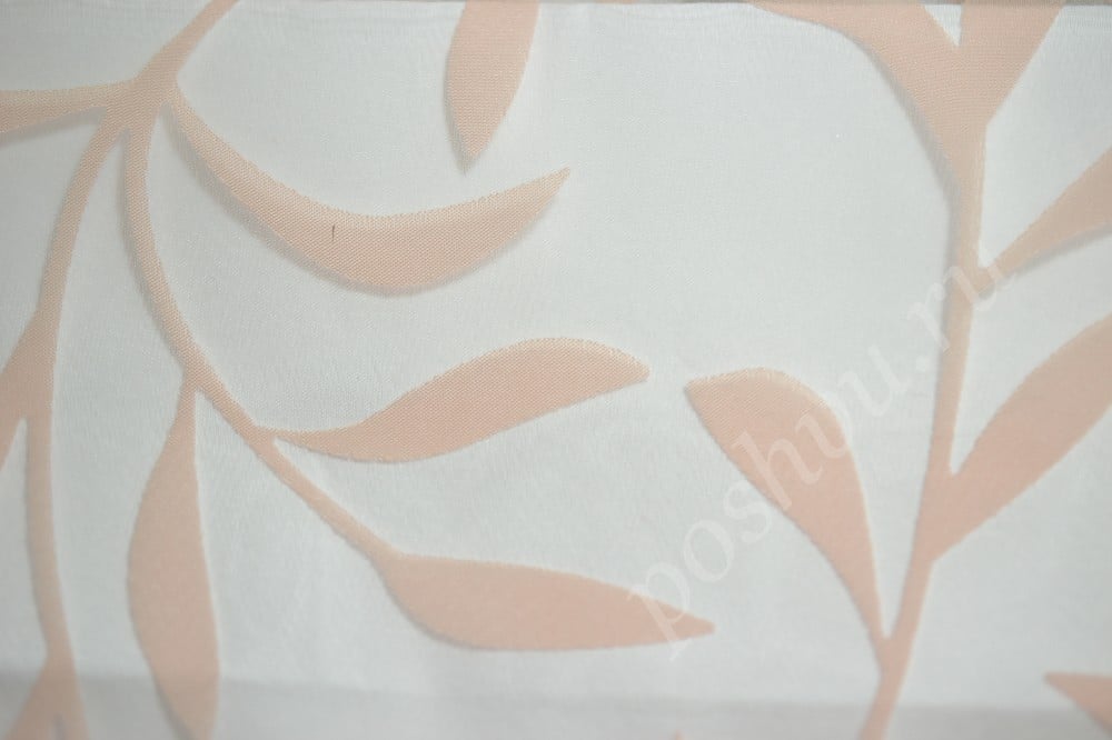 Ткань для штор органза белого оттенка с розовым флористическим рисунком
