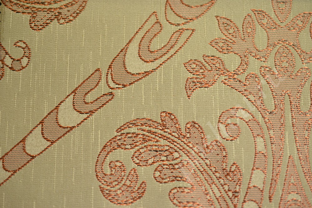 Ткань для штор жаккард палевого цвета в оранжевый узор