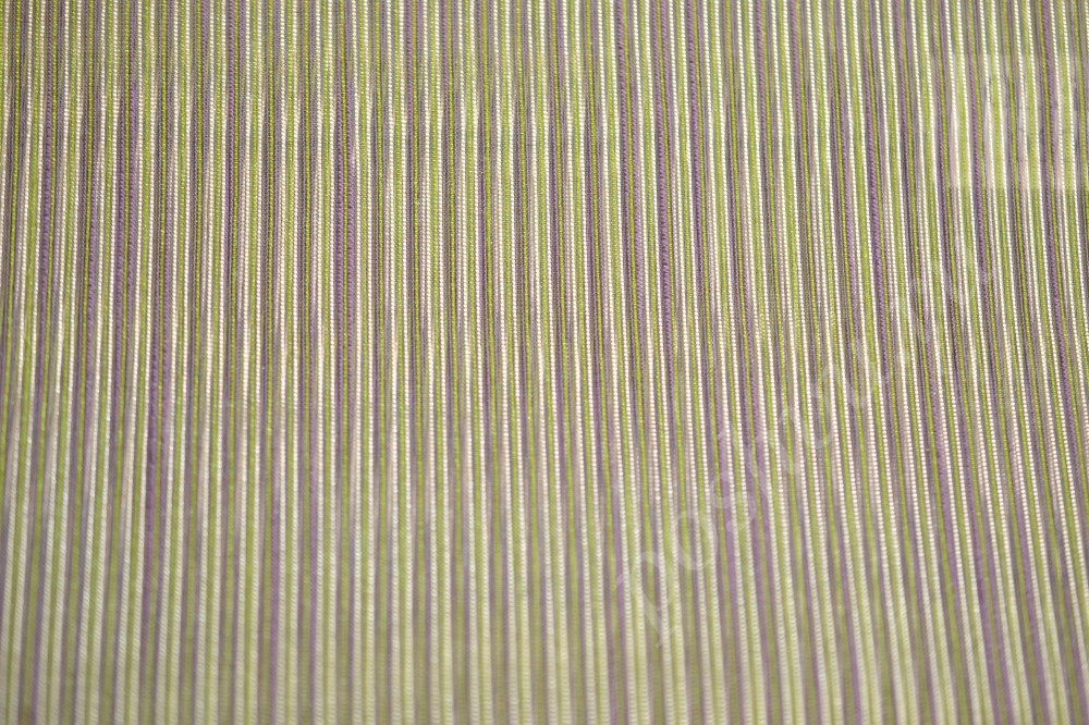 Ткань для штор органза в полоску фиолетового, сиреневого и зеленого цвета