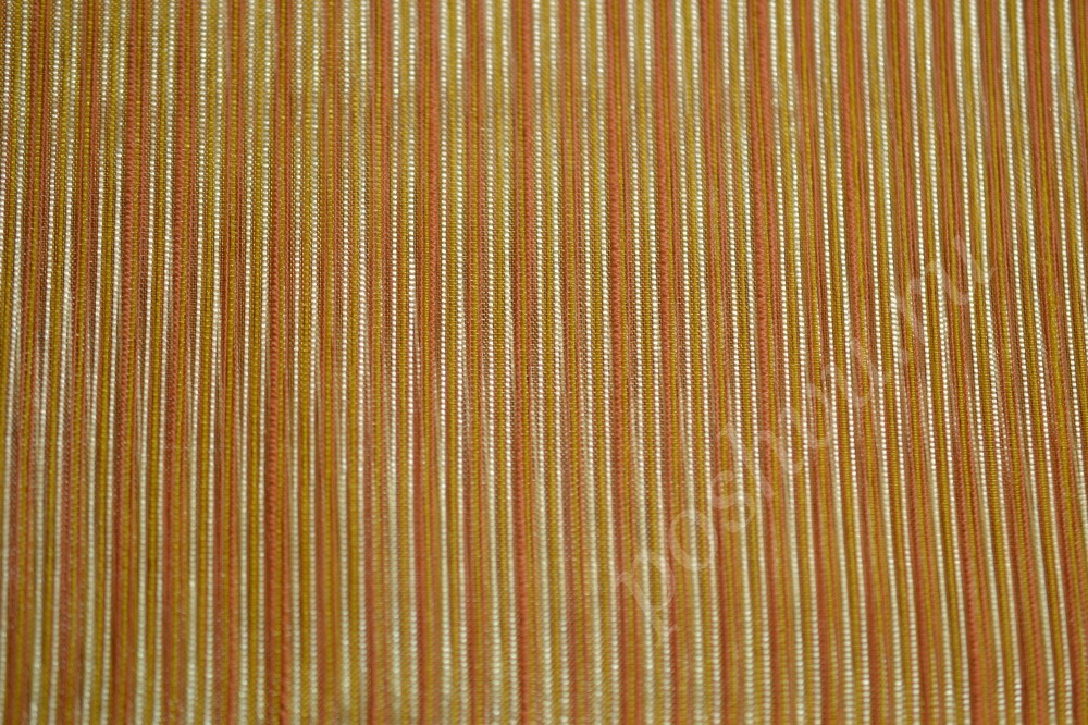 Ткань для штор органза в полосах оранжевого, желтого и серебристого ооттенков