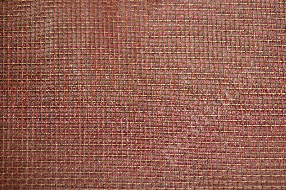 Ткань для штор органза бордового цвета в клетчатый узор