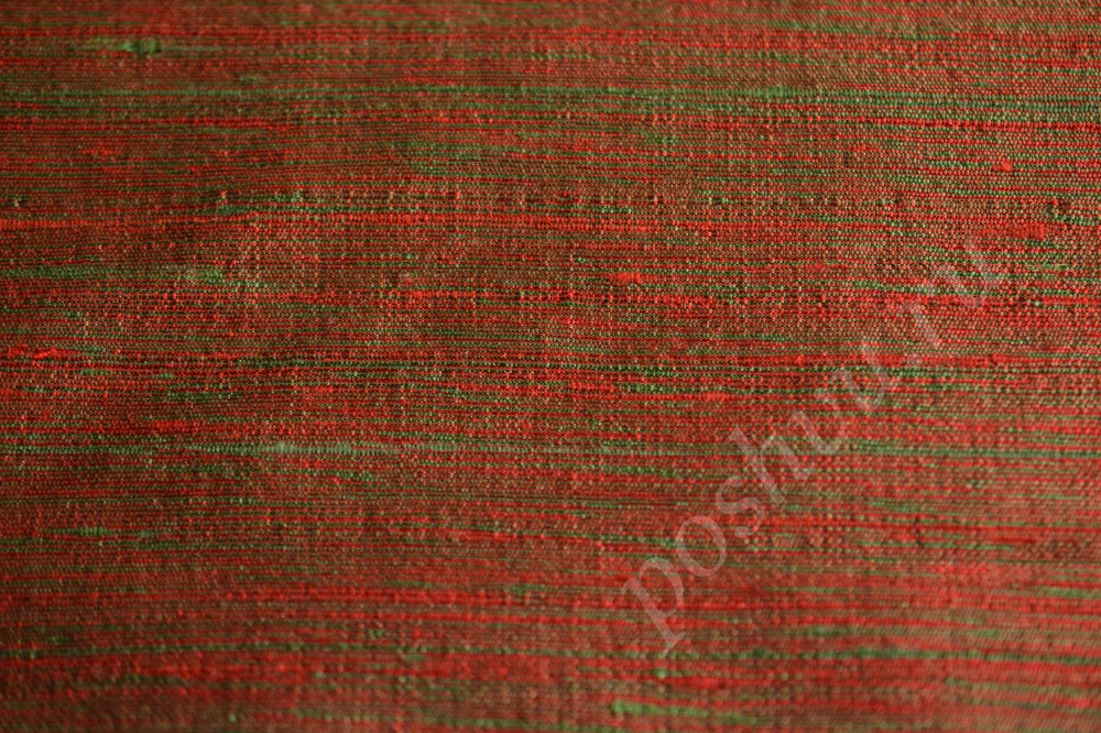 Ткань для штор шелк красно-зеленый меланж