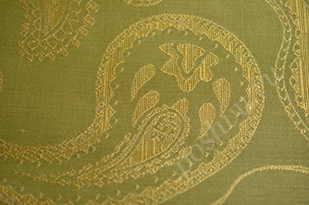 Ткань для штор жаккард оливкового цвета с огуречным узором