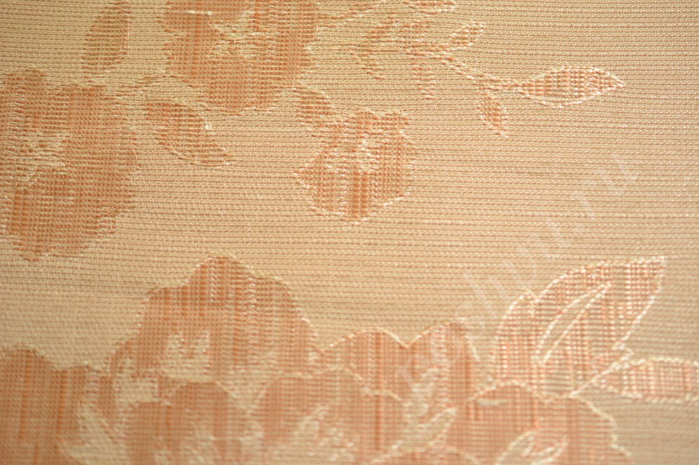 Ткань для штор жаккард персикового цвета в флористический узор