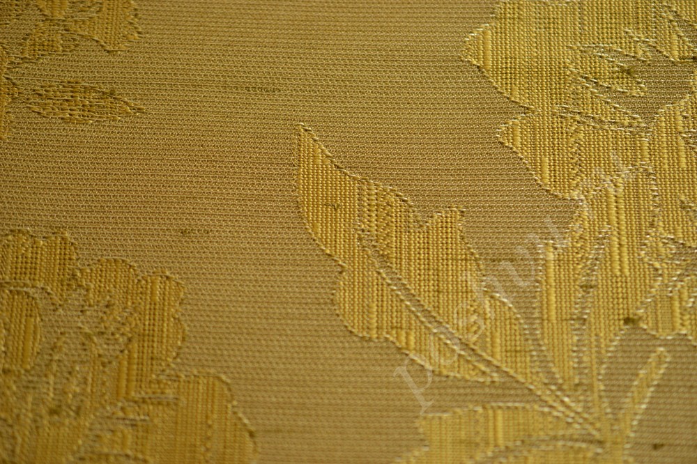 Ткань для штор жаккард золотисто-оливкового цвета в флористический узор