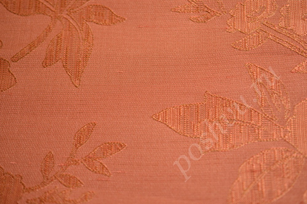 Ткань для штор жаккард лососевого оттенка в оранжевый флористический узор