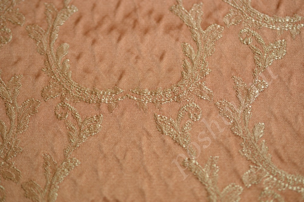 Ткань для штор жаккард персикового цвета в флористический орнамент