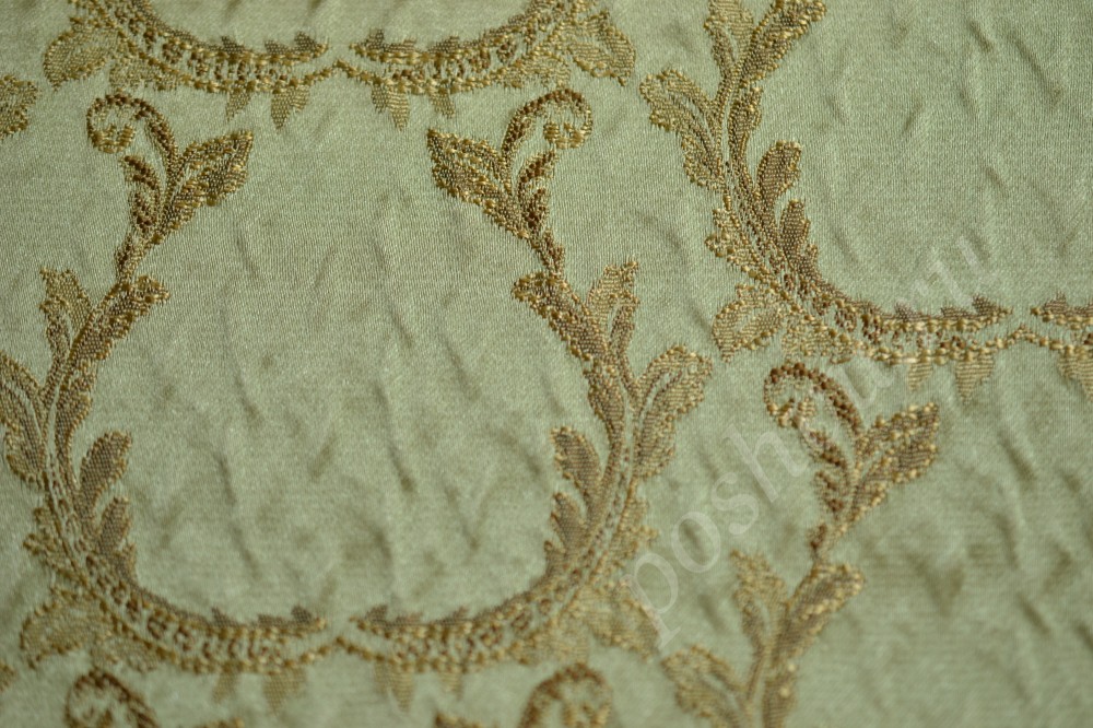 Ткань для штор жаккард светло-бирюзового цвета в орнамент палевого оттенка