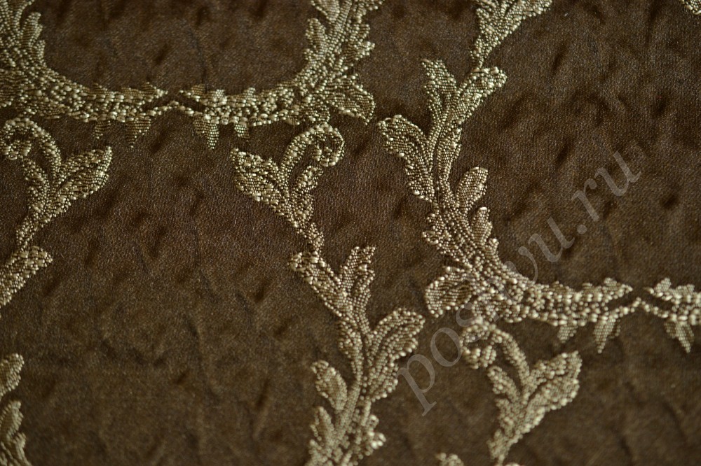 Ткань для штор жаккард шоколадного цвета в орнамент бежевого оттенка