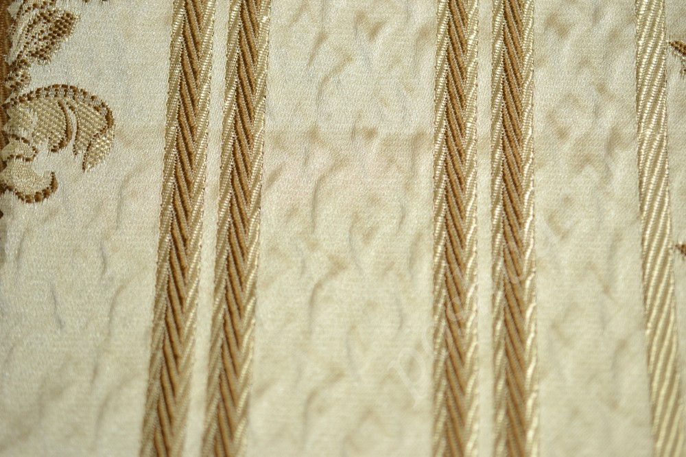 Ткань для штор жаккард бежевого цвета в узор коричнево-бежевого оттенка