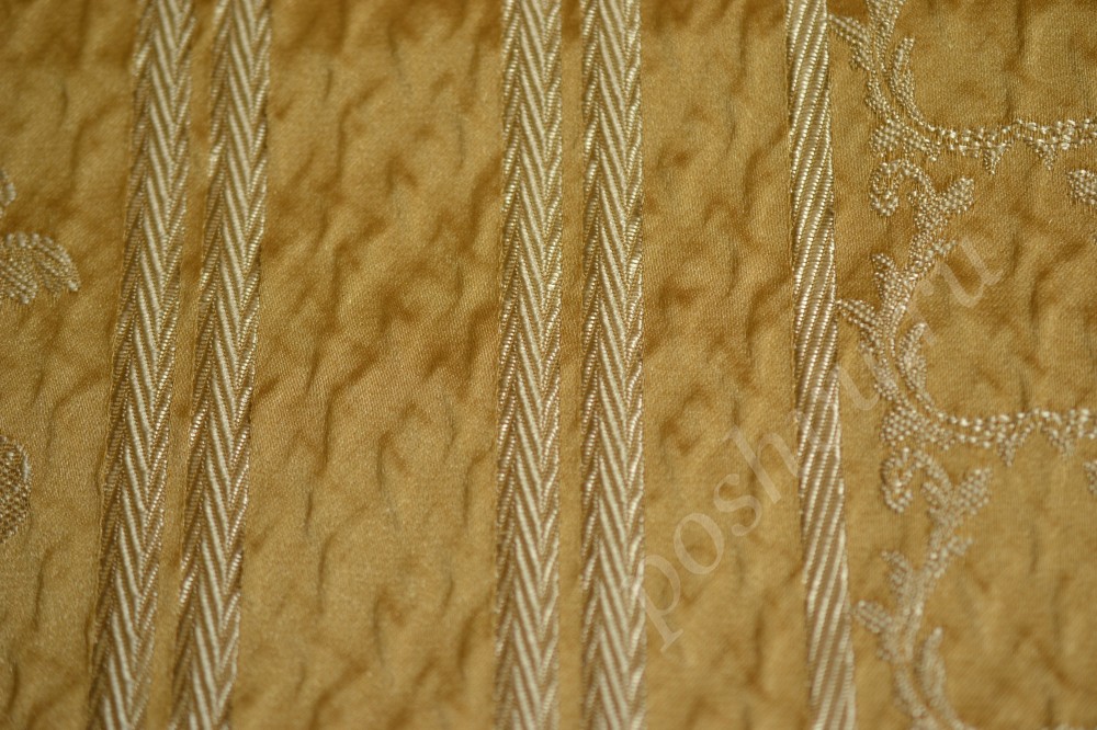 Ткань для штор жаккард золотистого цвета в узор бежевого оттенка