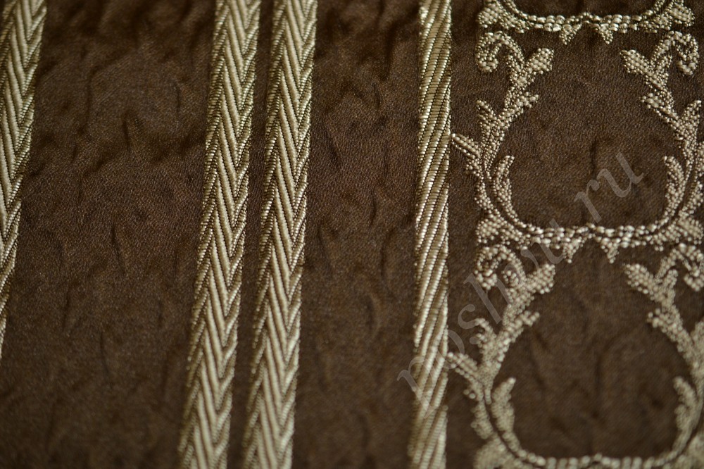 Ткань для штор жаккард коричневого цвета в бежевый узор