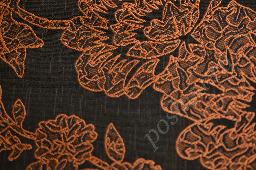 Ткань для штор жаккард черного оттенка в оранжевый узор