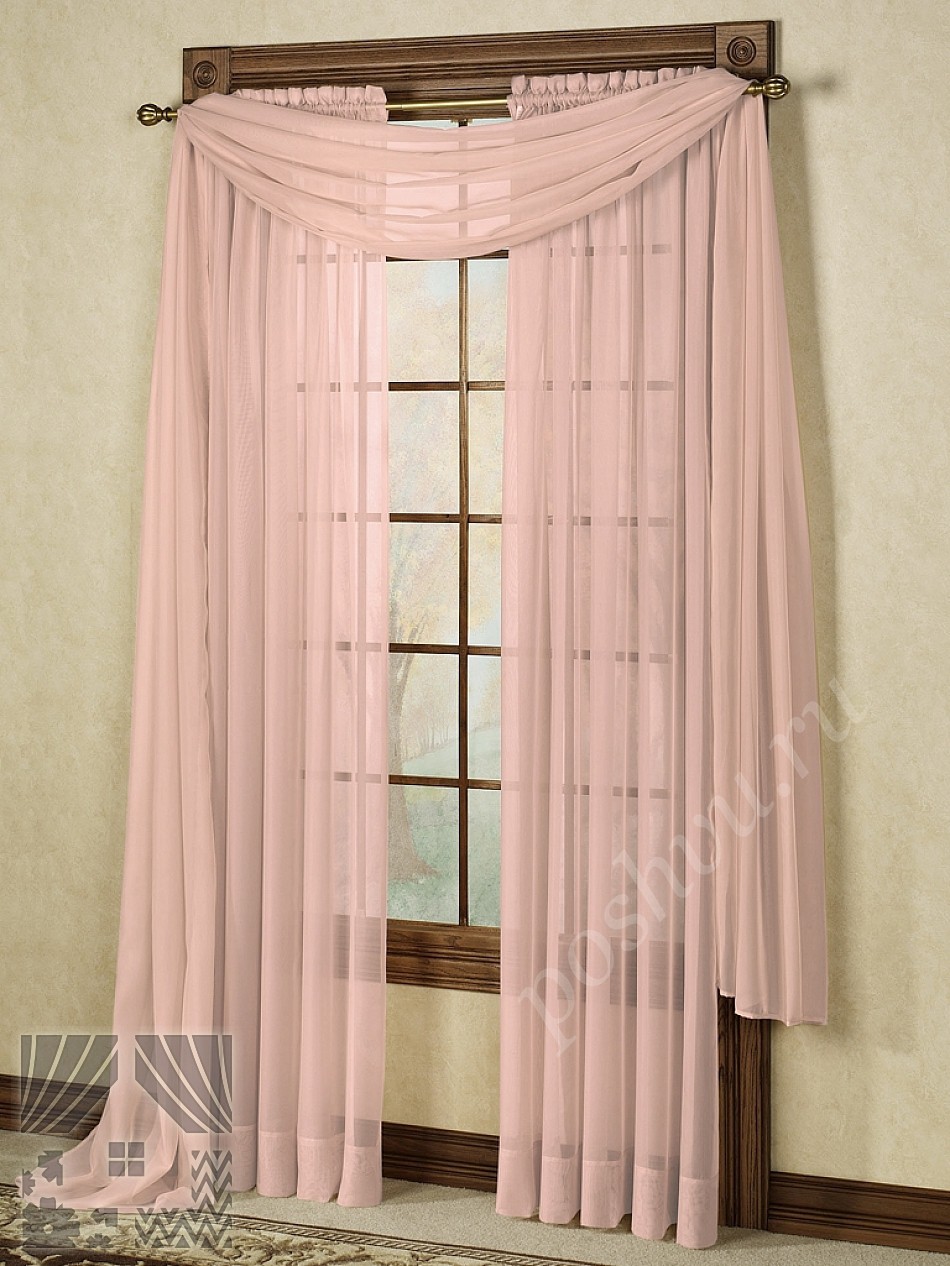 Нежный комплект штор розового цвета с ламбрекеном-трансформером