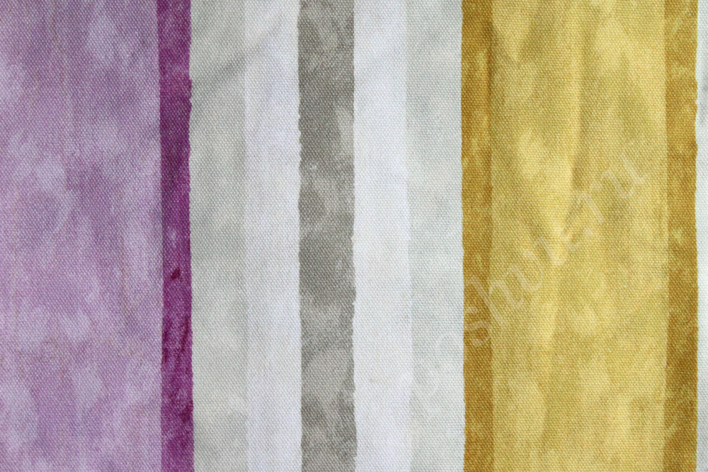 Портьерная ткань рогожка ADAM BC фиолетовые, желтые, серые полосы разной ширины в стиле акварель