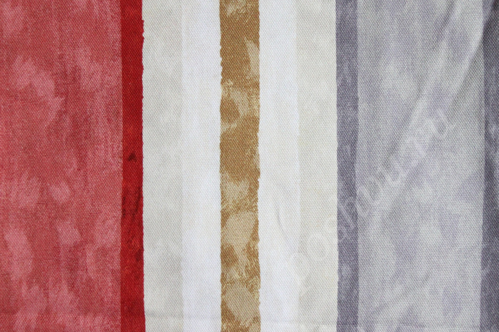 Портьерная ткань рогожка ADAM BC красные, коричневые, темно-бежевые полосы разной ширины в стиле акварель
