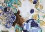 Портьерная ткань рогожка ADAM BC синие цветы с виноградом в стиле акварельной графики