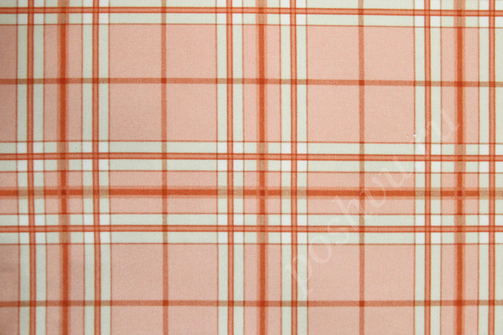 Портьерная ткань рогожка AGATA  оранжево-розовая клетка