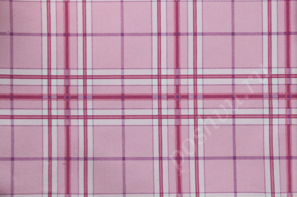 Портьерная ткань рогожка AGATA  розово-малиновая клетка